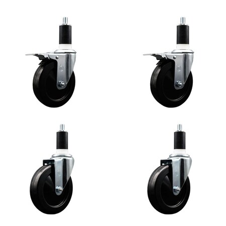 Service Caster 5'' Hard Rubber Swivel 1-3/8'' Expand Stem Caster Set 2 Total Lock Brakes, 4PK SCC-EXTTL20S514-HRS-2-S-2-138